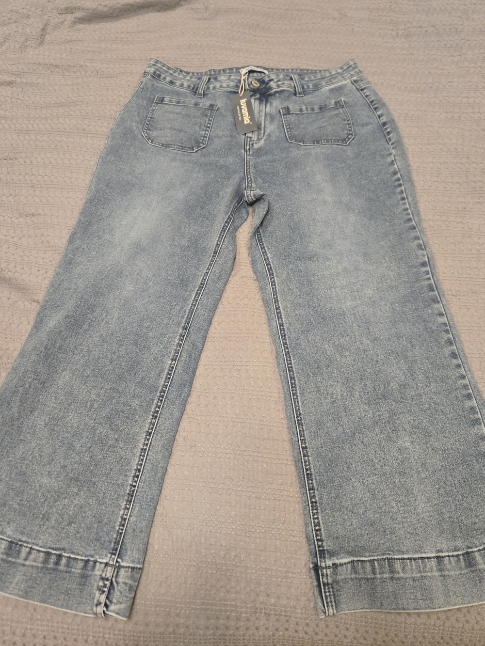 Luvamia High-Rise Light Blue Wide-Leg Jeans with Front Patch Pockets